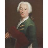 DEUTSCHER KÜNSTLER: Bildnis eines Mannes in grüner Jacke mit Goldtressen und weißer Perücke.
