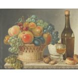 JOHANN SAMUEL OCKEL: Stilleben mit Früchtekorb und Weinflasche mit Glas.