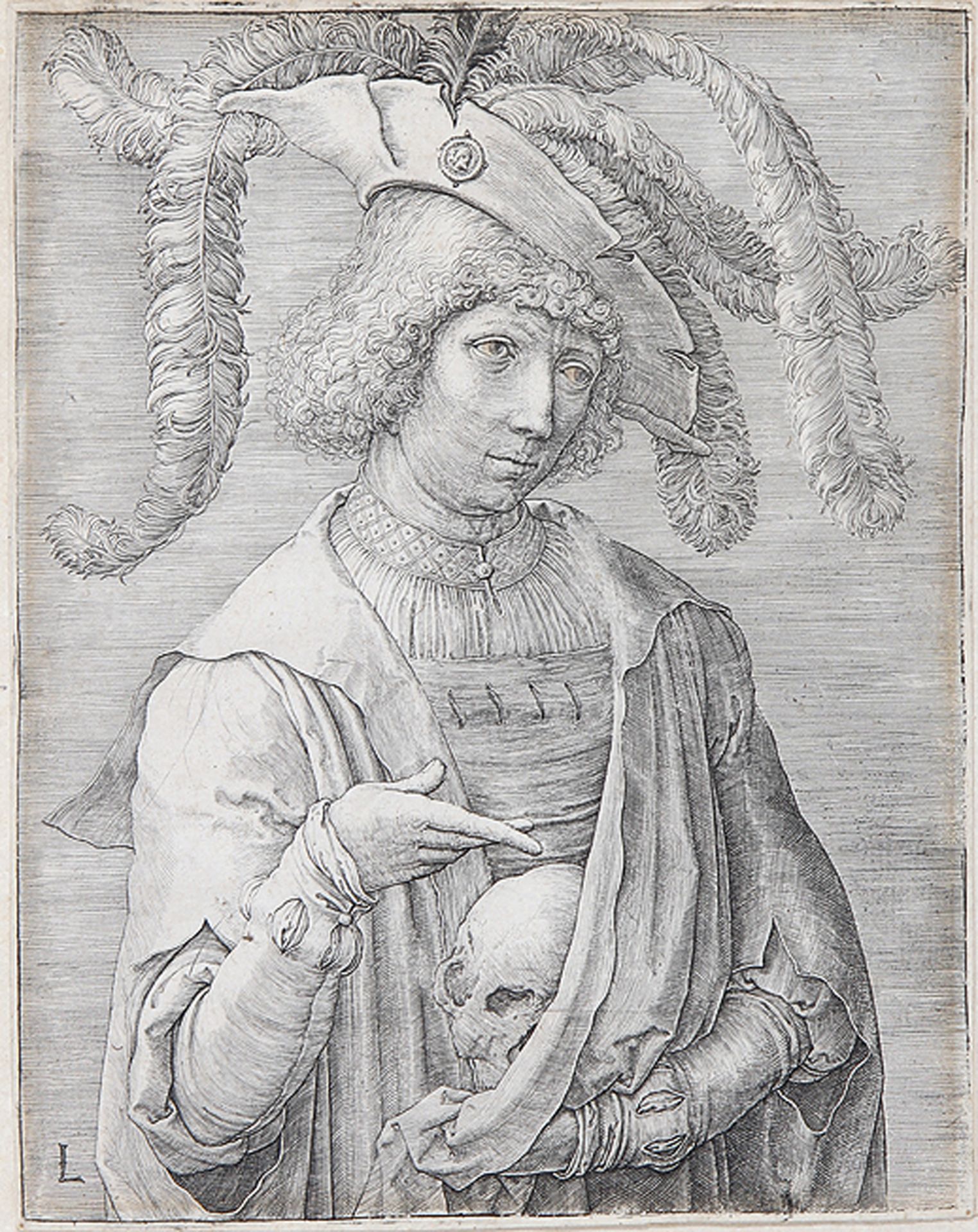 LUCAS VAN LEYDEN:  Junger Mann mit Totenschädel.