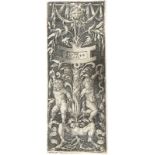 HEINRICH ALDEGREVER: Ornamenttafel mit zwei nackten, auf Satyrbeinen stehenden Knaben.