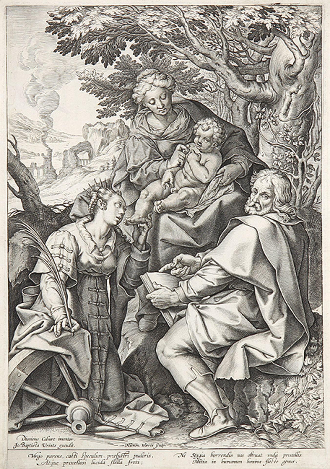 HIERONYMUS WIERIX:  Die Heilige Katharina von Alexandria mit der Heiligen Familie.
