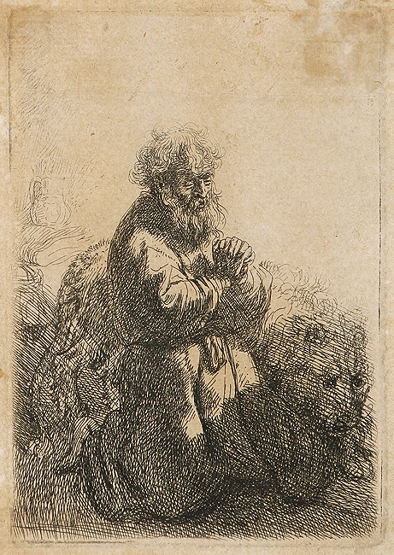 REMBRANDT HARMENSZ. VAN RIJN: Der heilige Hieronymus im Gebet, niederblickend.