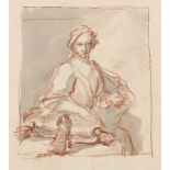 ITALIENISCHER KÜNSTLER: Halbfigur einer sitzenden Frau mit Hündchen.