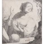 JAN GERRITSZ VAN BRONCHORST: Büßende Maria Magdalena, links ein Buch und Totenkopf.