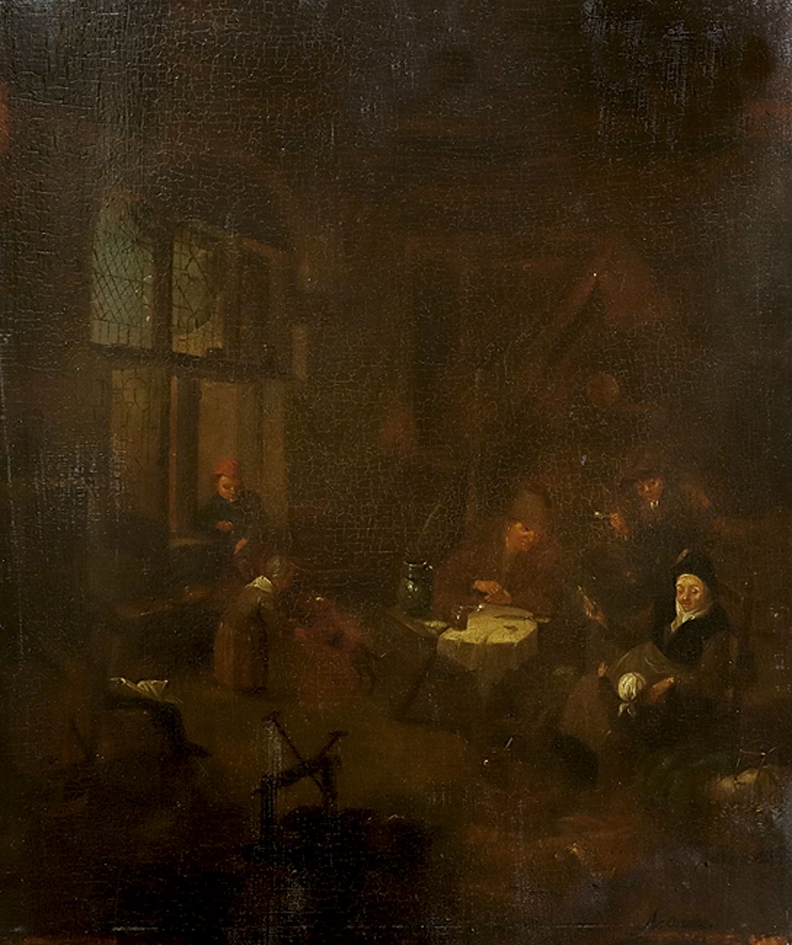 ADRIAEN VAN OSTADE - Nachfolge: Interieur mit Familie nach dem Mahl.