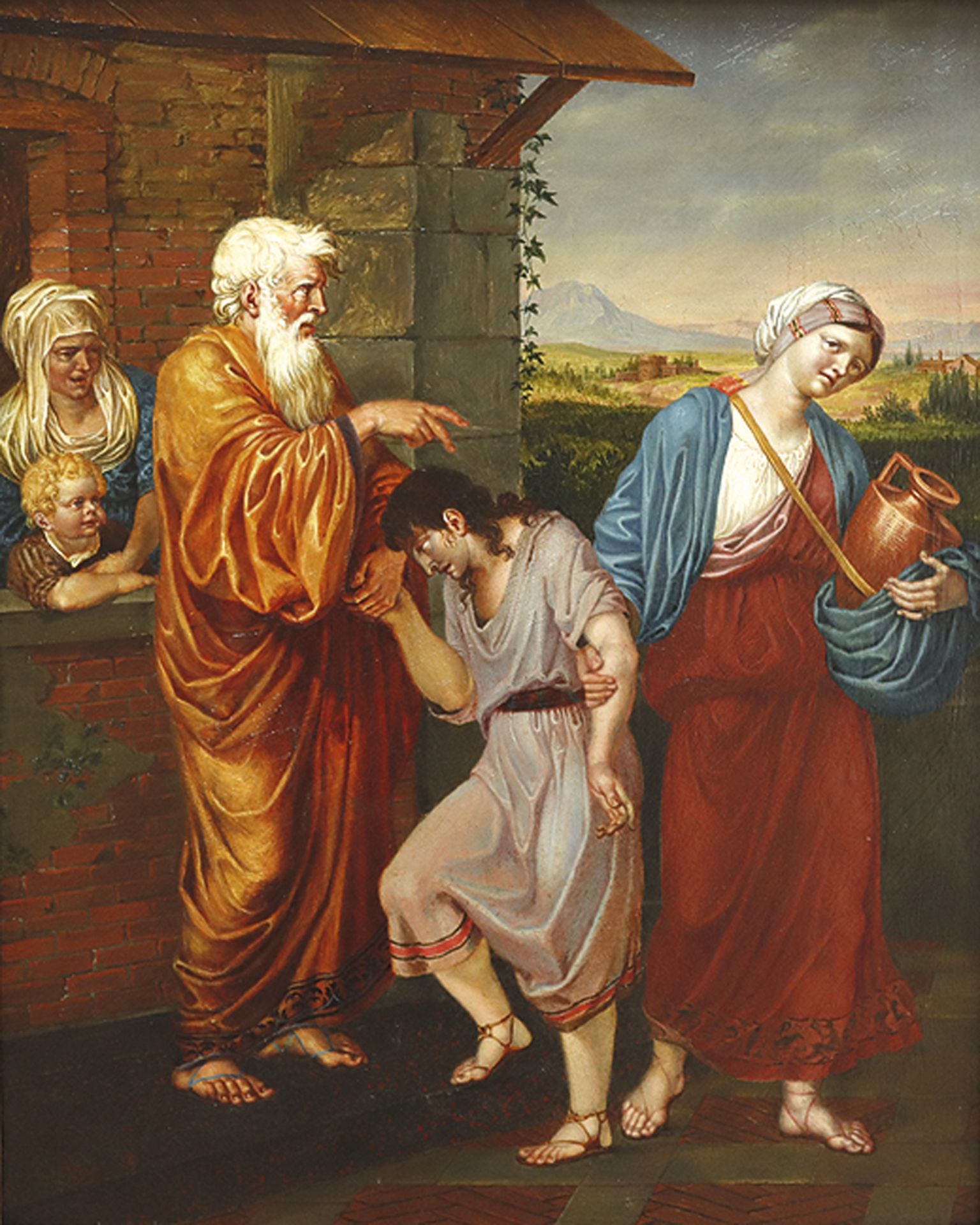 ITALIENISCHER KÜNSTLER: Abraham verstößt Hagar und ihren Sohn Ismael.