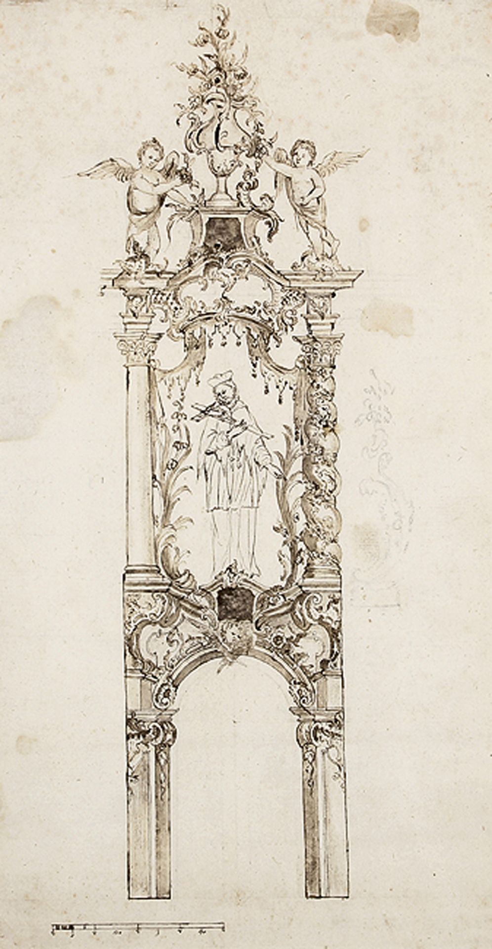 ÖSTERREICHISCHER KÜNSTLER: Entwurf für eine Dekoration für einen Durchgang mit der Statue des Heili