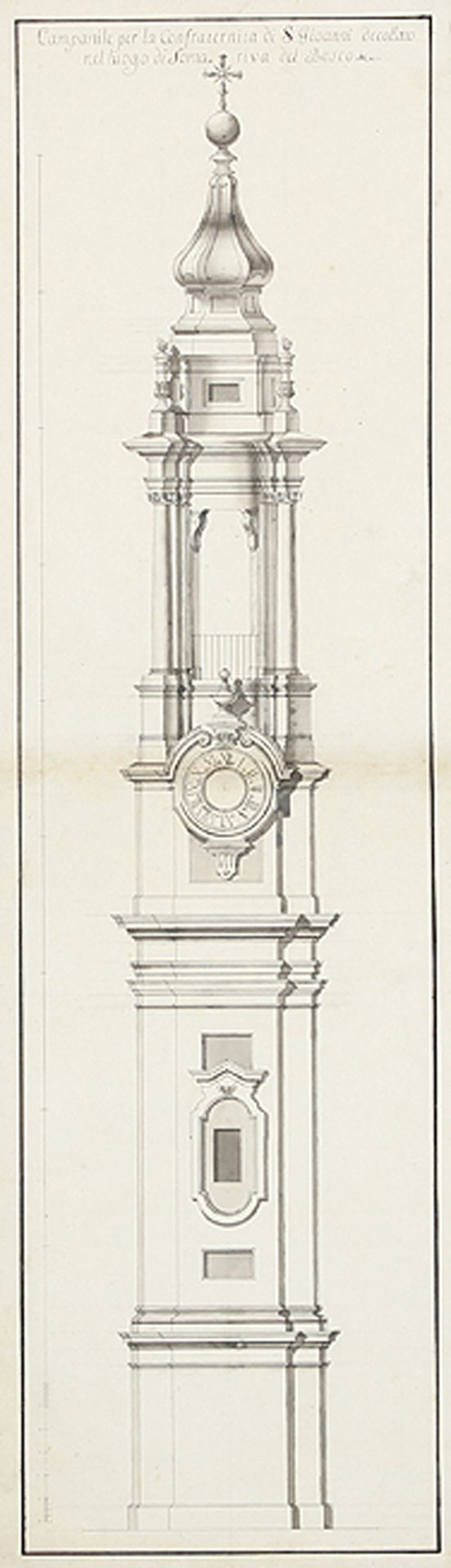 ITALIENISCHER KÜNSTLER: Aufriß des Campanile der Kirche San Giovanni Decollato in Sommariva del Bos