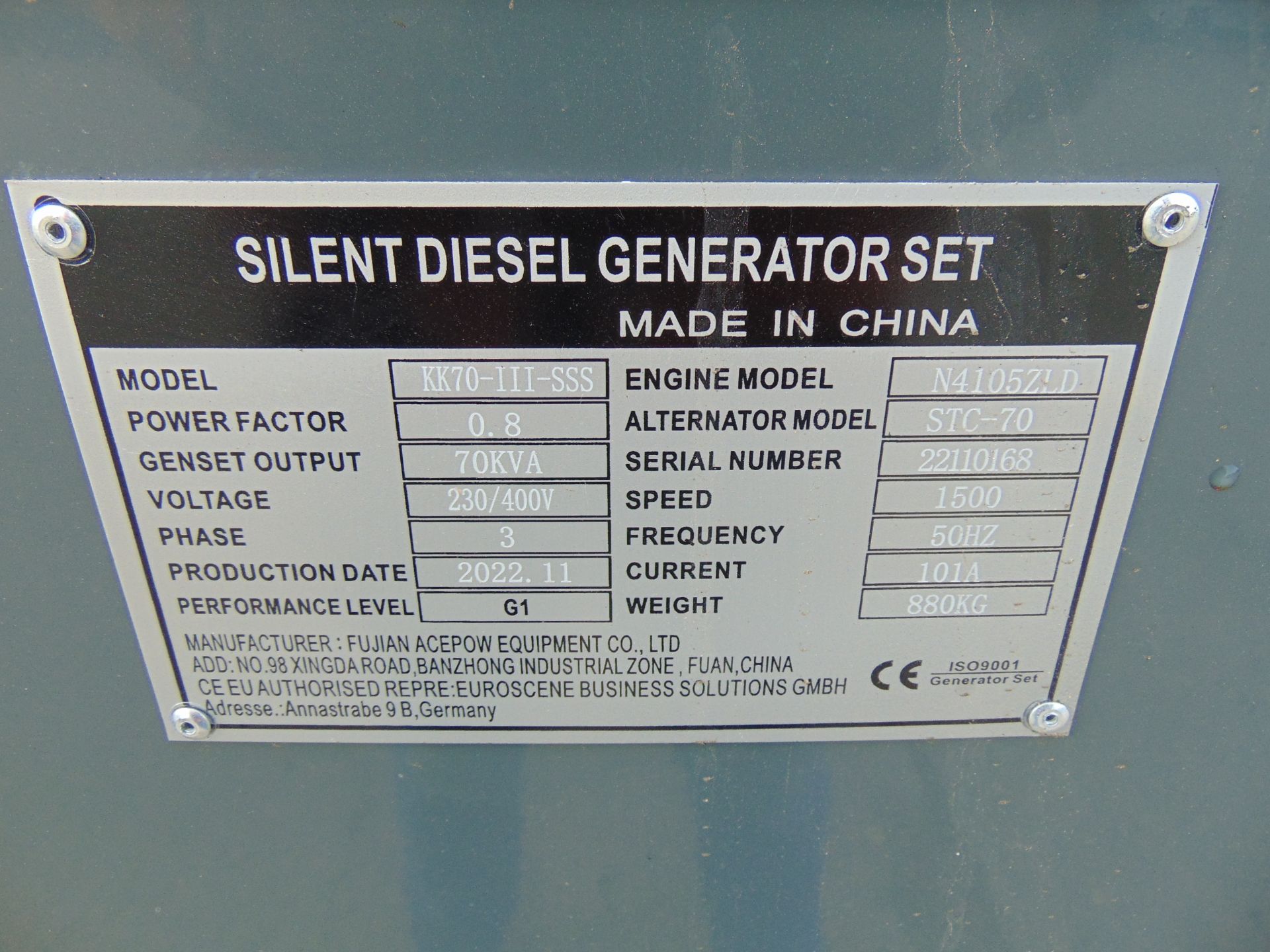 2022 UNISSUED 70 KVA 3 Phase Silent Diesel Generator Set - Image 16 of 16