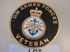 Hand Painted Cast Iron H.M Forces Veteran Plaque, 25 cm Dia