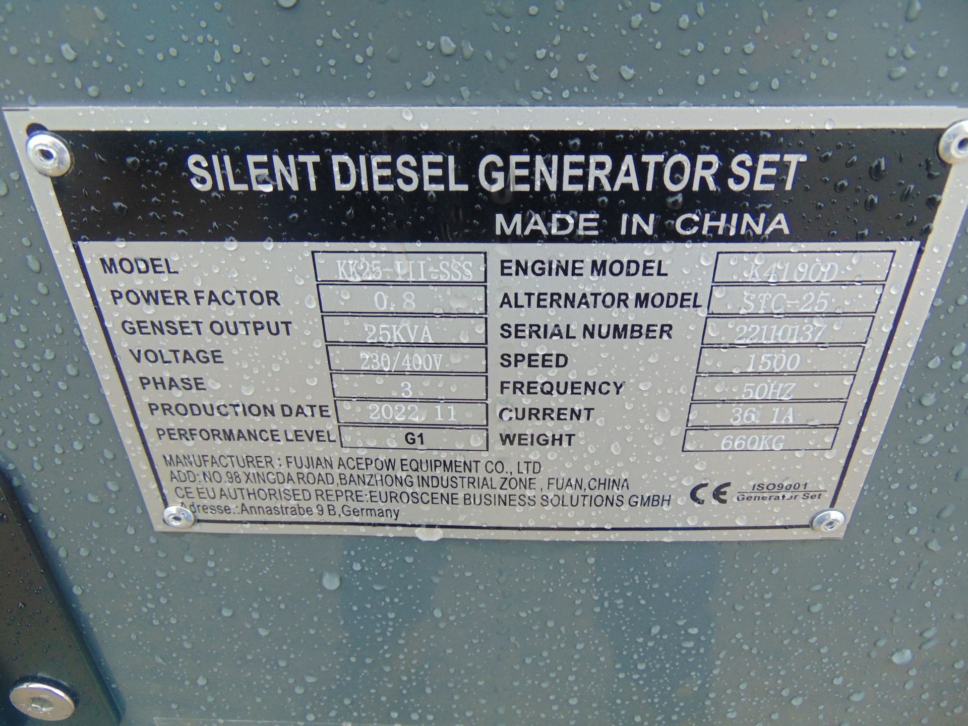 2022 UNISSUED 25 KVA 3 Phase Silent Diesel Generator Set - Image 16 of 16