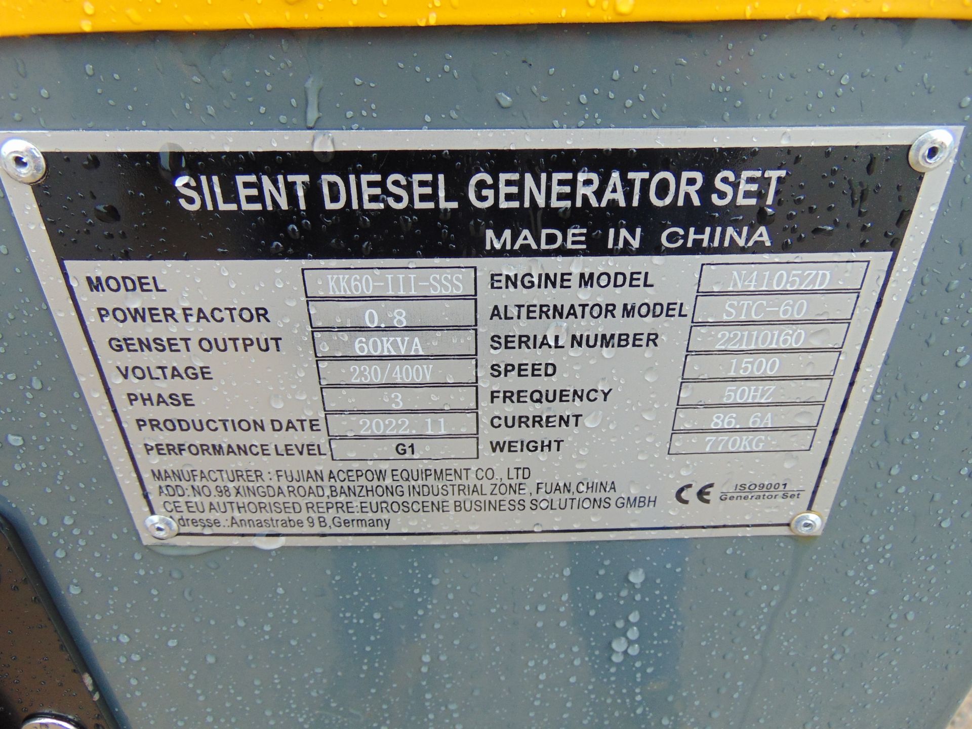 2022 UNISSUED 60 KVA 3 Phase Silent Diesel Generator Set - Image 16 of 16