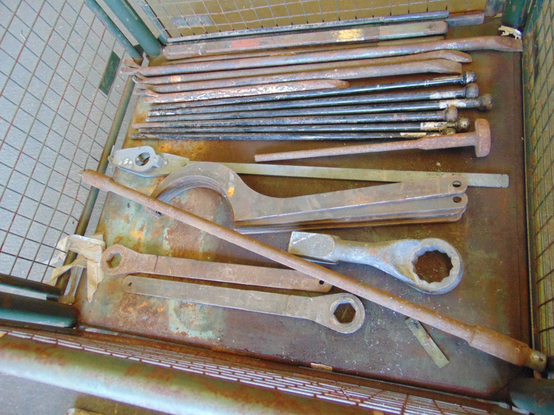 1x Stillage of Recovery Tools inc Crow Bars, Winching Pins, Track