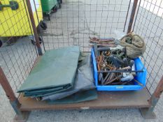 1x Large Stillage of Tarpaulin sheet, Hammers, Tent pegs etc