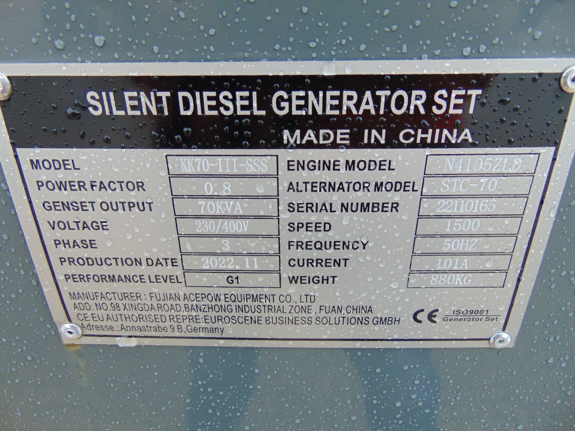 2022 UNISSUED 70 KVA 3 Phase Silent Diesel Generator Set - Image 16 of 16