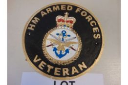 Hand Painted Cast Iron H.M Forces Veteran Plaque, 25 cm Dia
