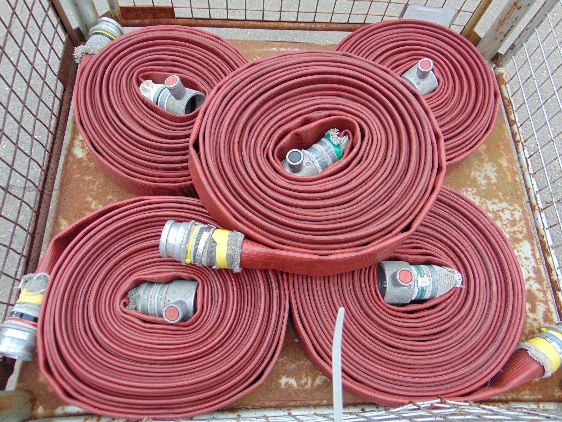 5 x Angus 64mm x 23m Layflat Fire Hoses with Couplings Sold as shown without warranty.