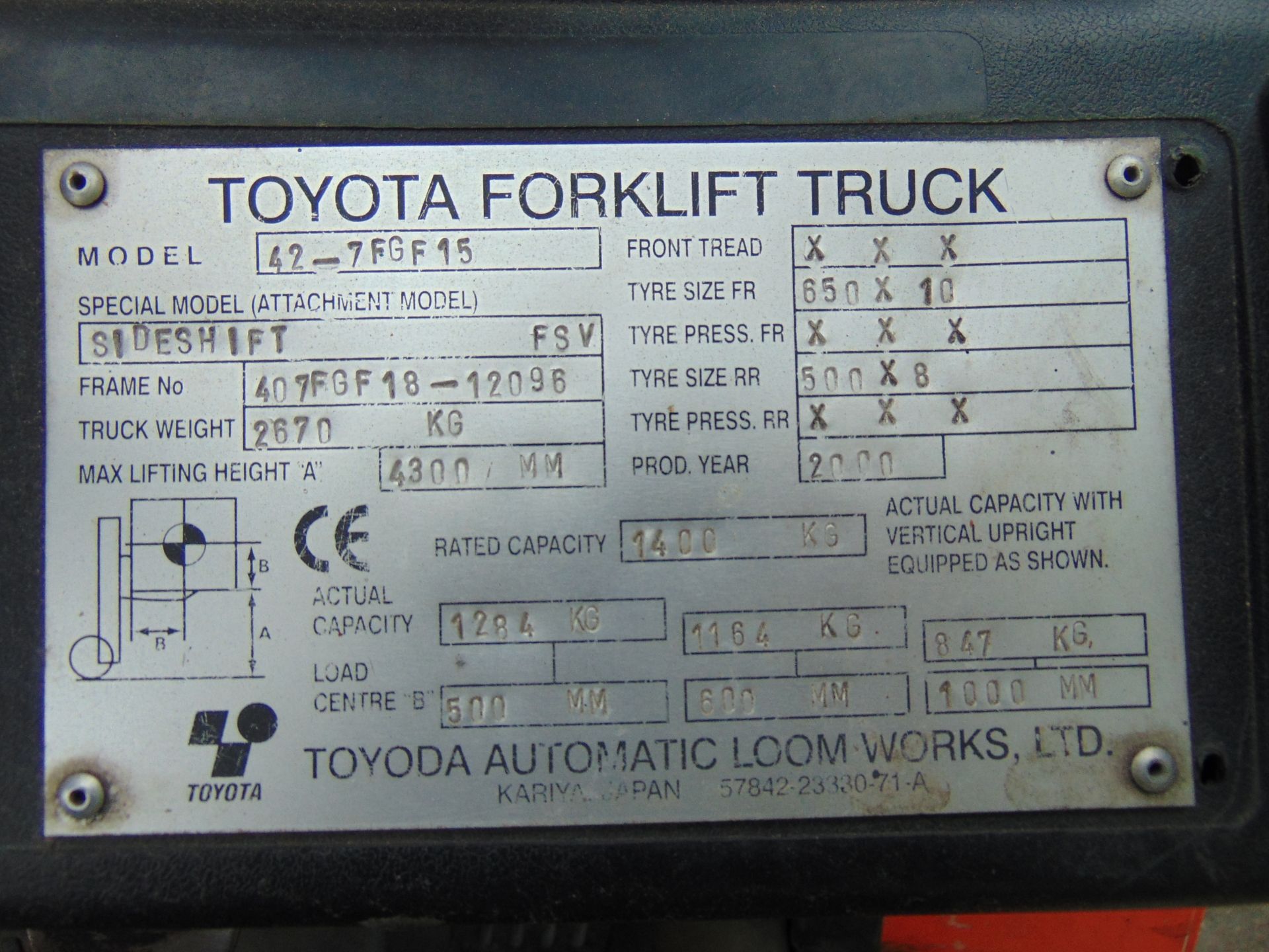 Toyota 7FGF15 Container Spec 1500Kg Gas Fork Lift Truck - Image 16 of 16