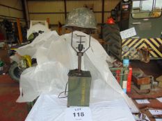 Very Unusual Unique Table Lamp made from 50cal Ammo box, Helmet etc