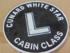CAST IRON CUNARD WHITE STAR LINE CABIN CLASS PLAQUE (TITANIC) 20 CM DIA