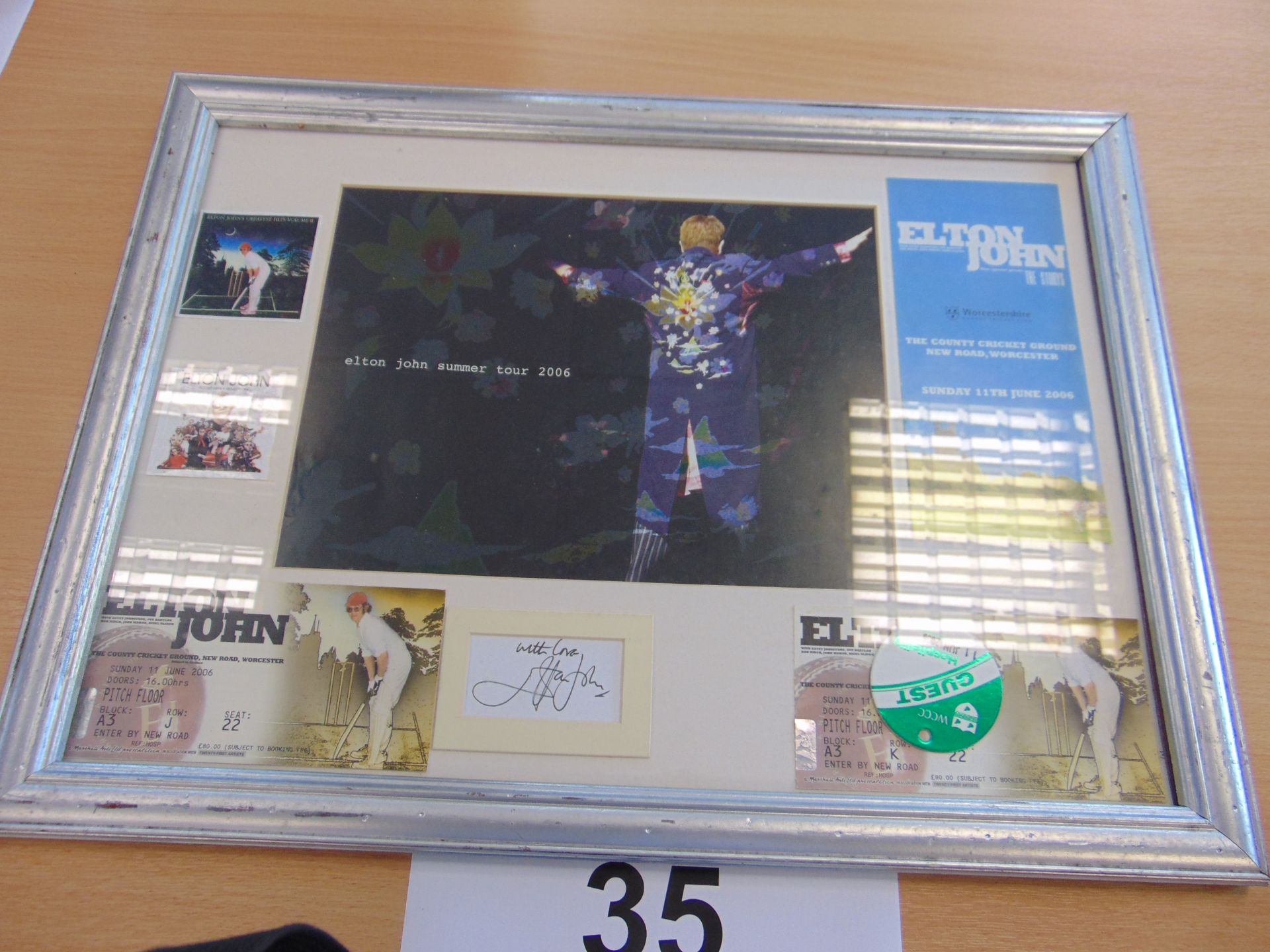 V. Nice Framed signed ELTON JOHN 2006 Summer tour with original tickels, Badges Etc. - Image 2 of 4