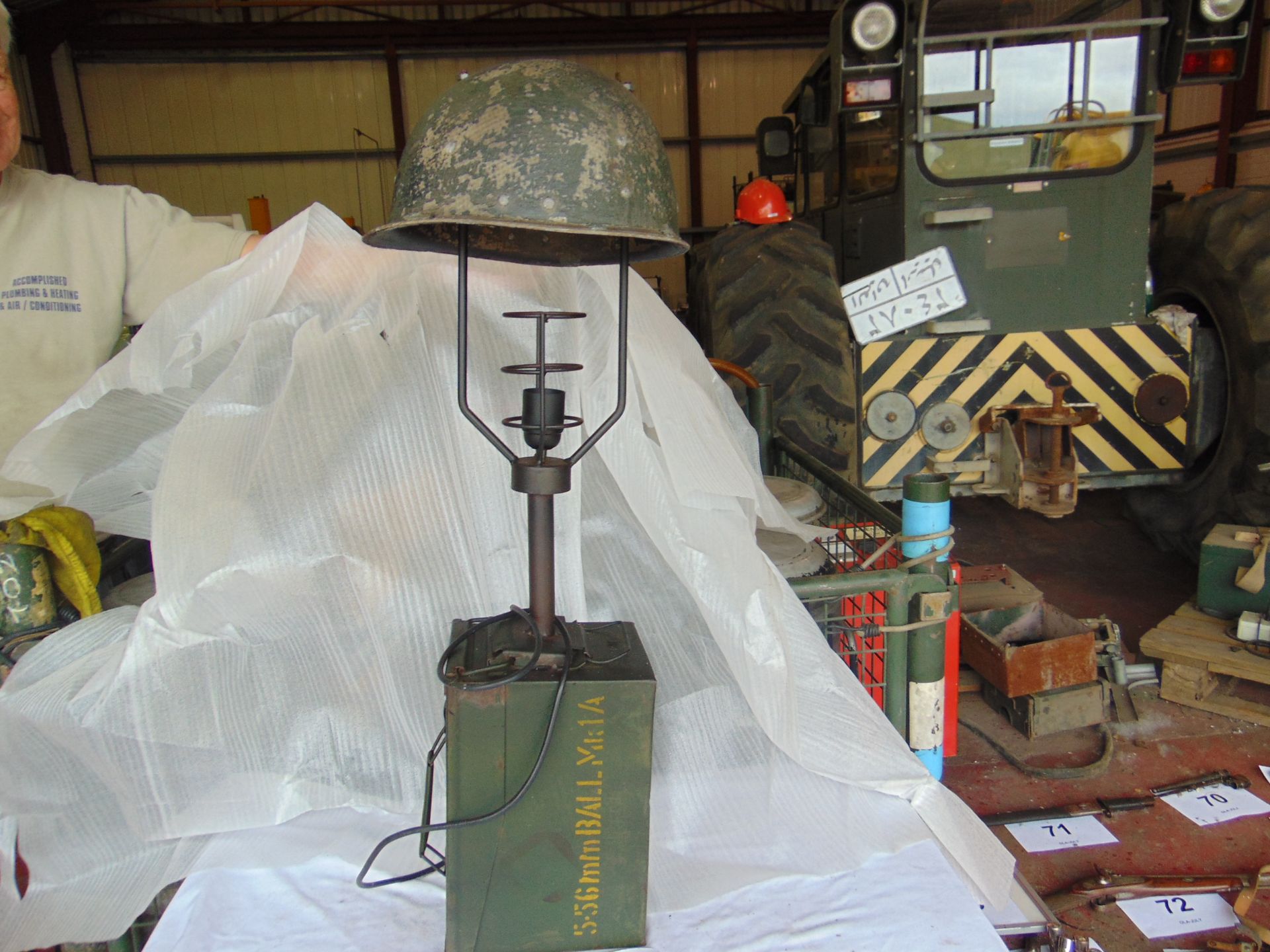 Very Unusual Unique Table Lamp made from 50cal Ammo box, Helmet etc - Image 2 of 5