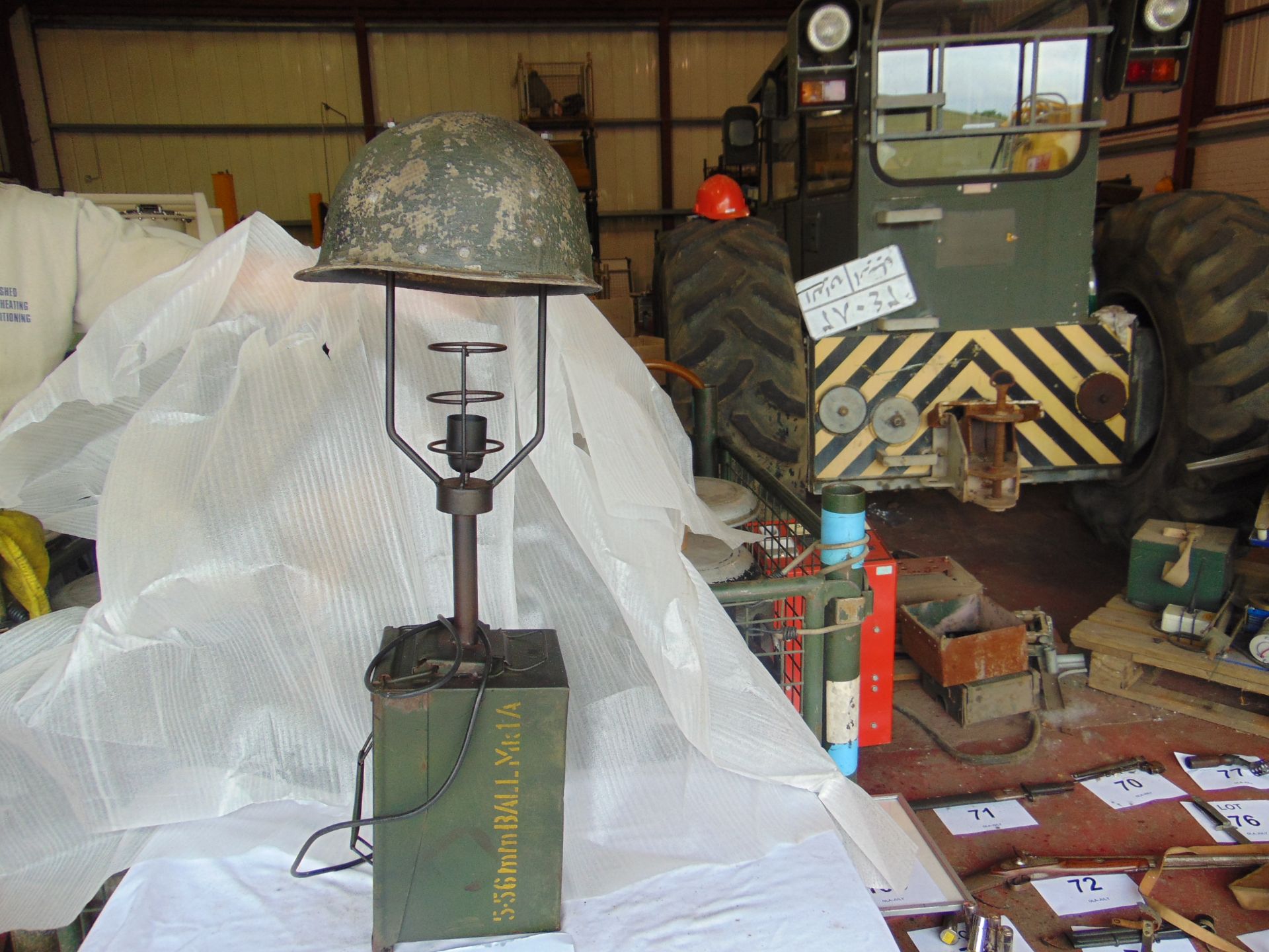 Very Unusual Unique Table Lamp made from 50cal Ammo box, Helmet etc - Image 3 of 5