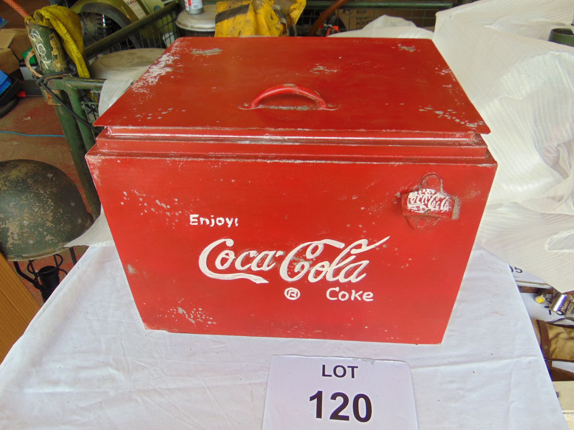 Antique Galvanised Coca Coola Box with Bottle Opener etc - Image 4 of 4
