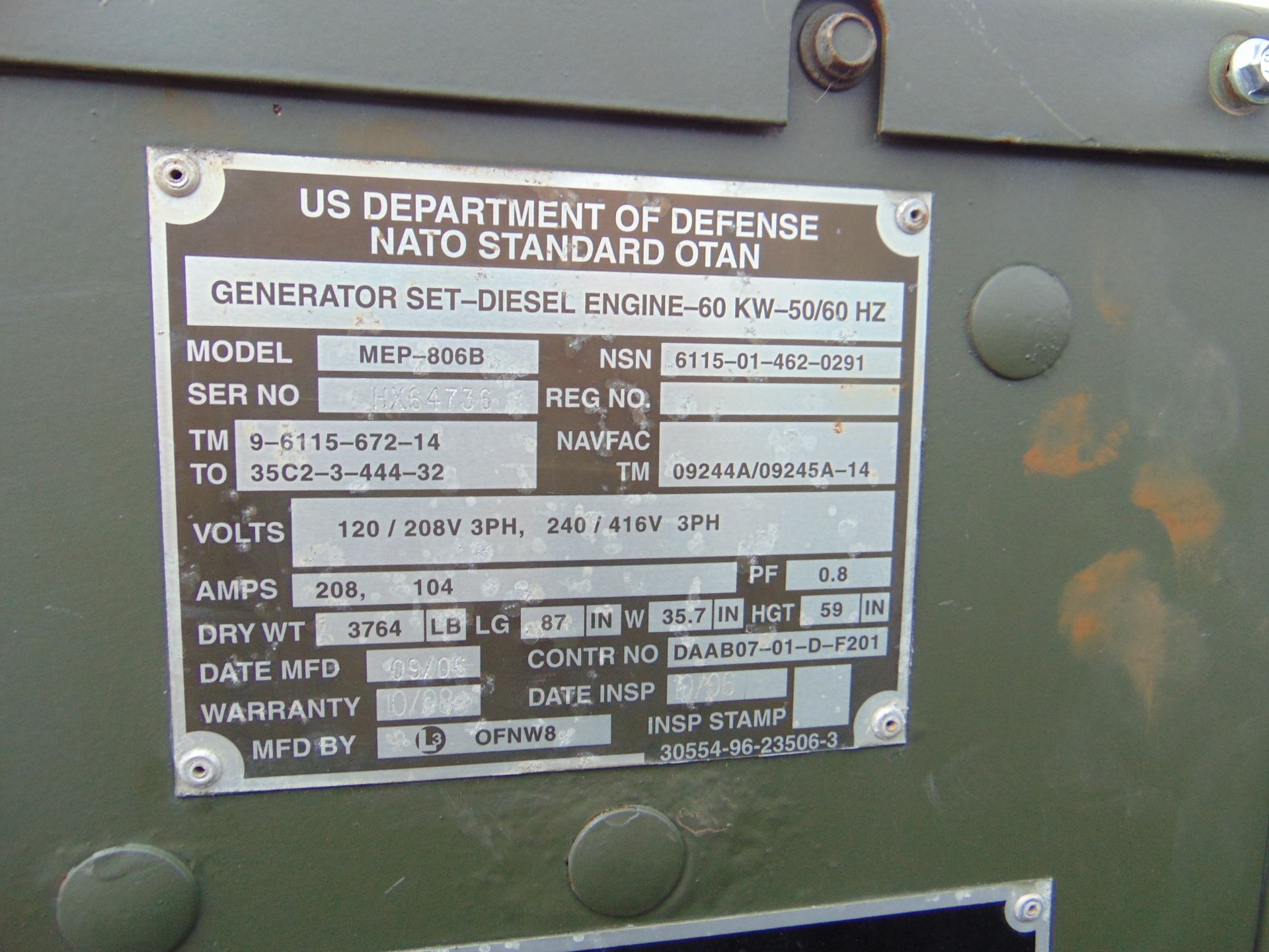 MEP-806B John Deere Diesel Powered 3 phase 75KVA 60KW-50/60HZ Generator - Image 4 of 10