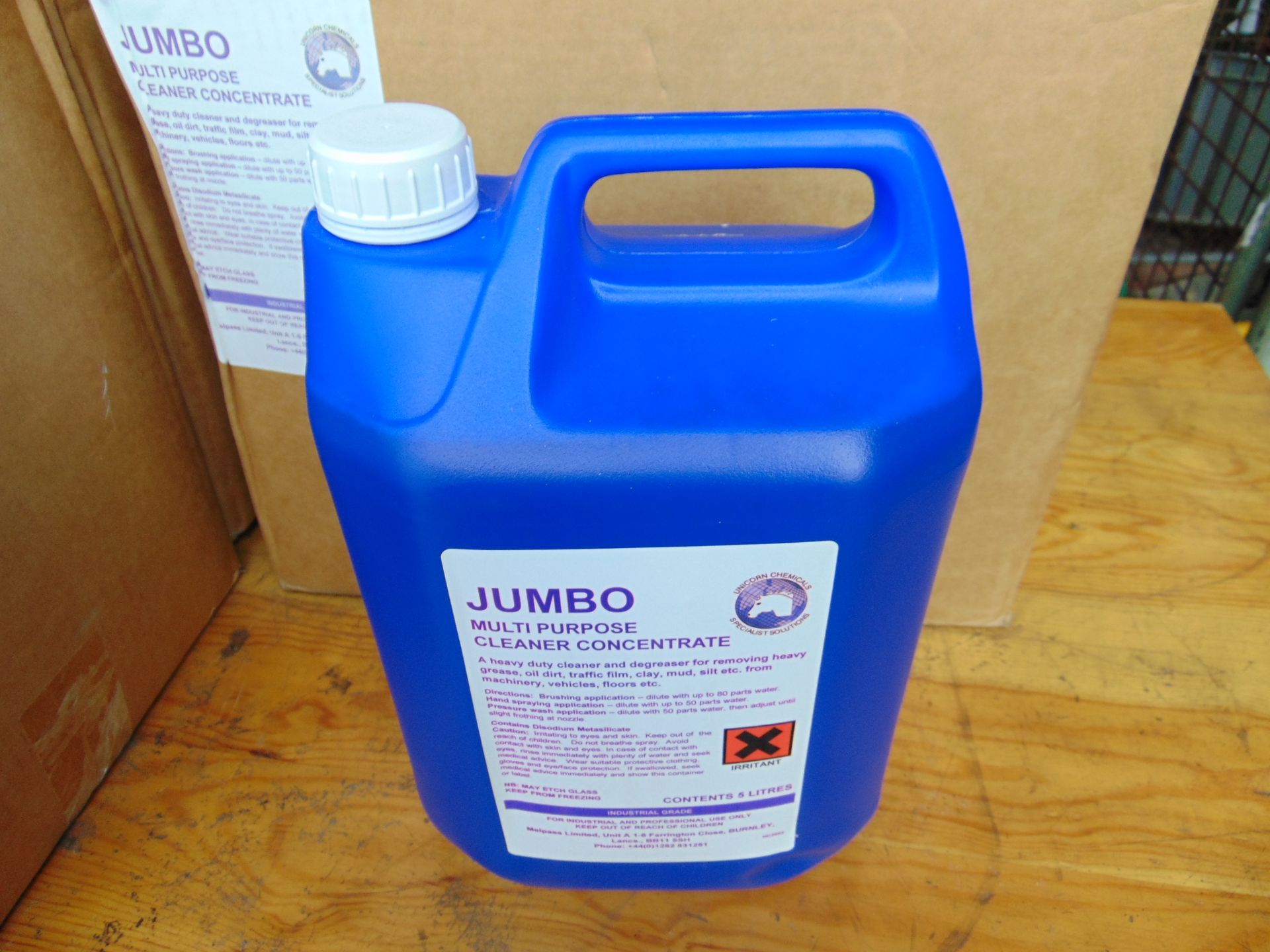 12 x 5 litres ( in boxes of 4 ) Unissued Jumbo Multi purpose Cleaner Concentrate, MoD Reserve Stock