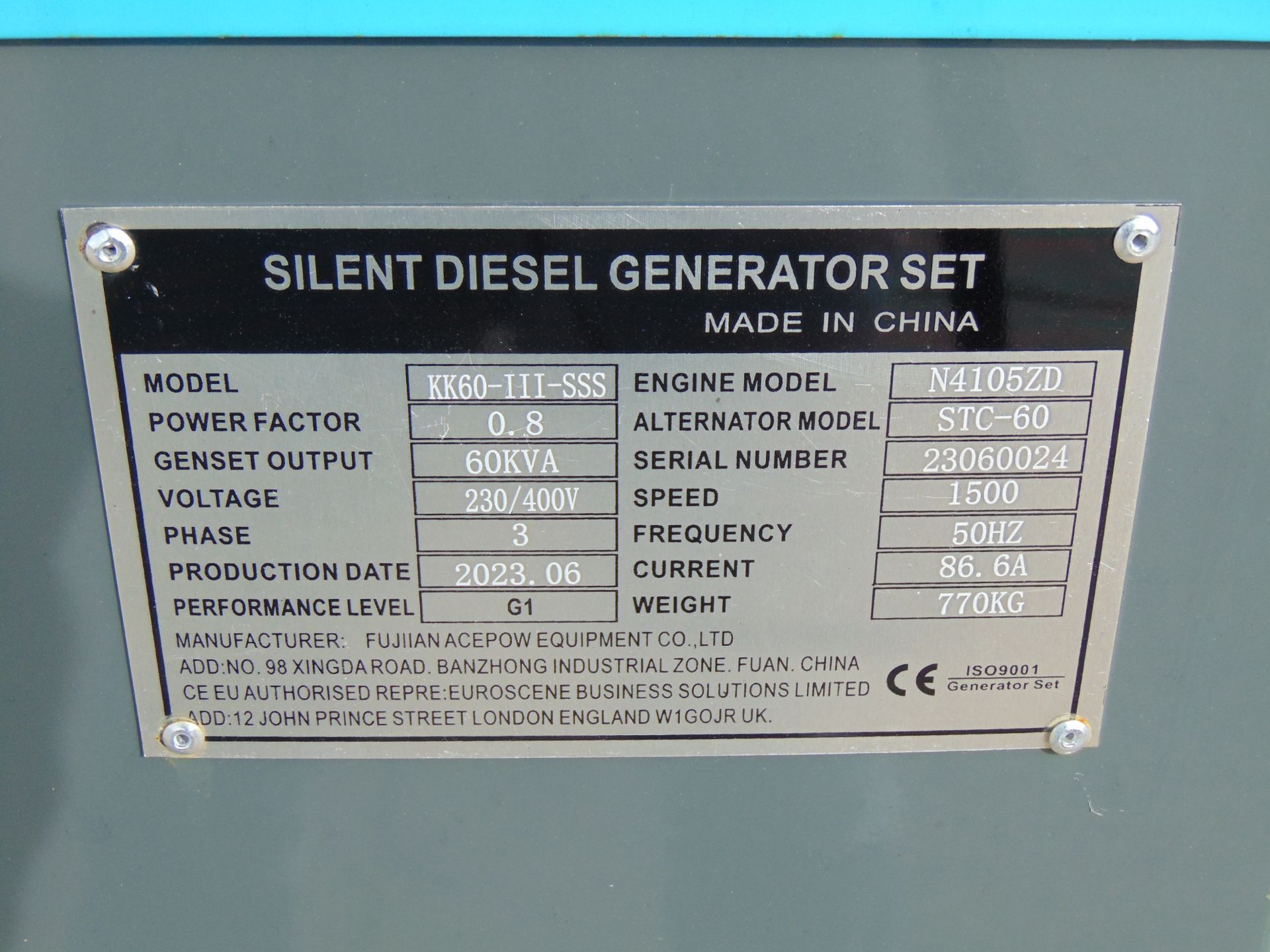 2023 UNISSUED 60 KVA 3 Phase Silent Diesel Generator Set - Image 15 of 15