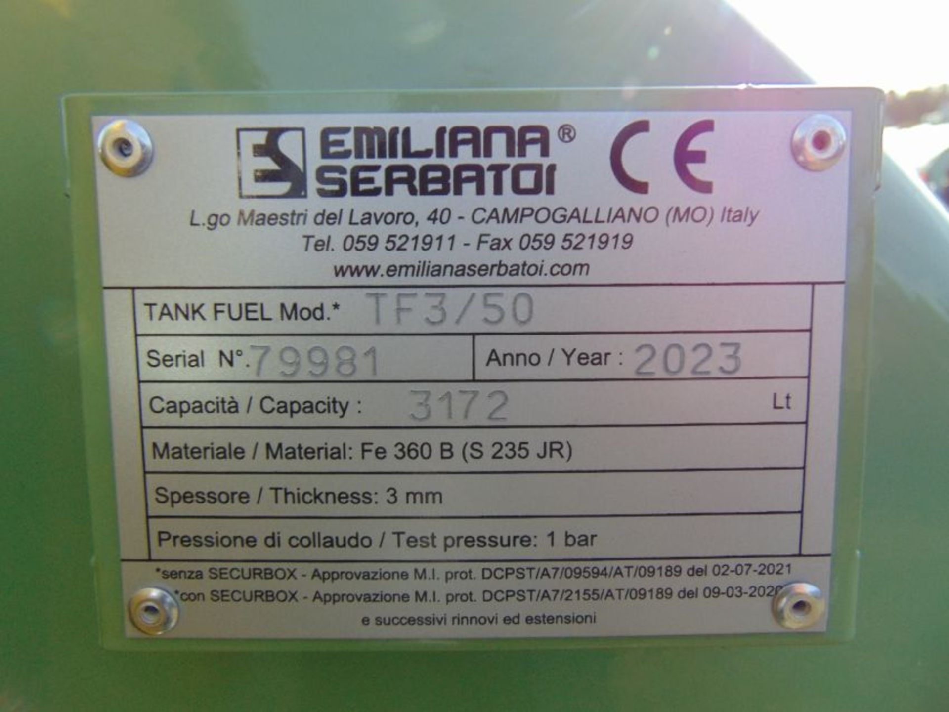 NEW UNUSED Emiliana Serbatoi 2023 TF3/50 3172 litre Diesel Fuel Tank - Image 11 of 11