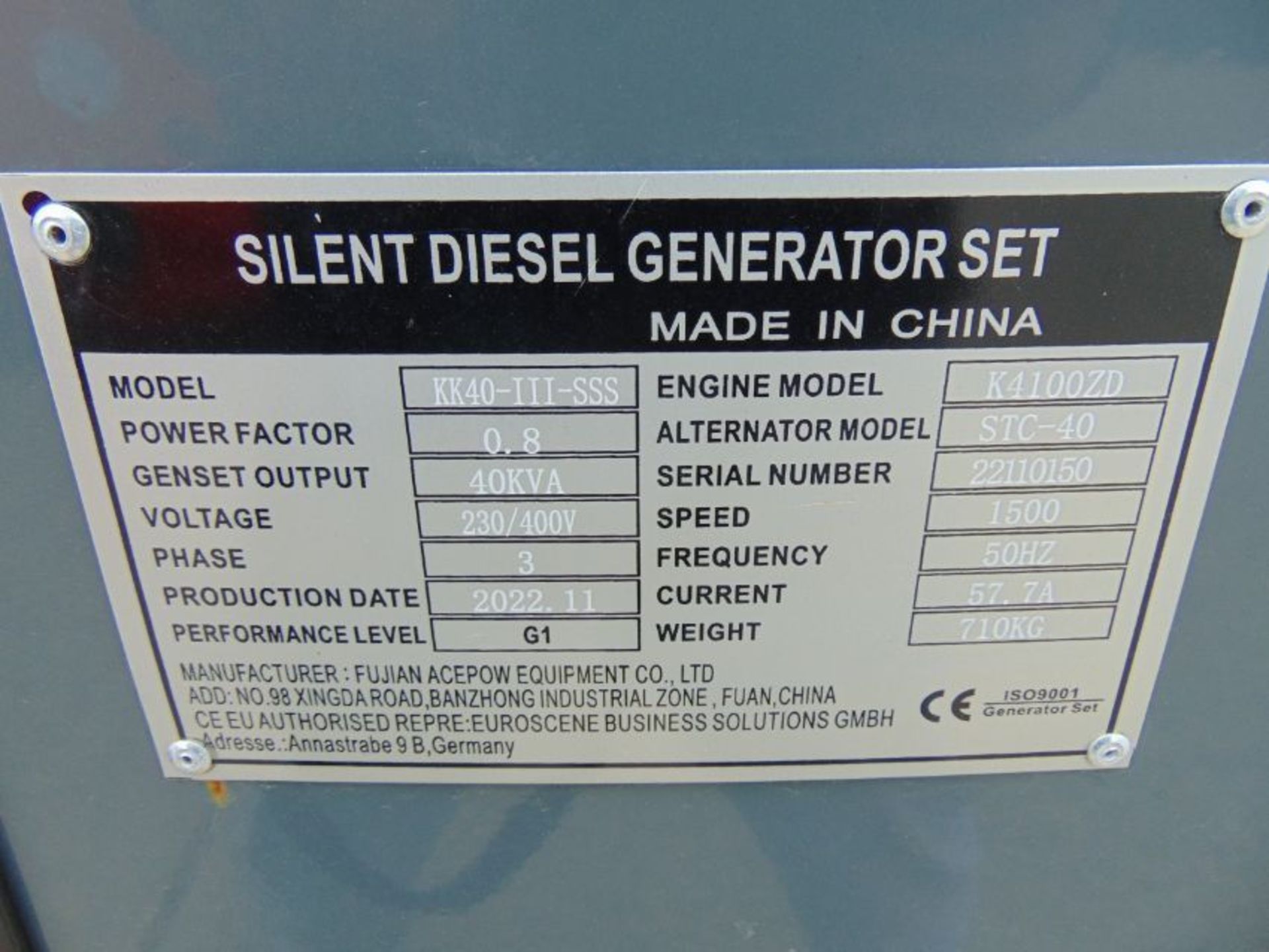 2022 UNISSUED 40 KVA 3 Phase Silent Diesel Generator Set - Image 16 of 16