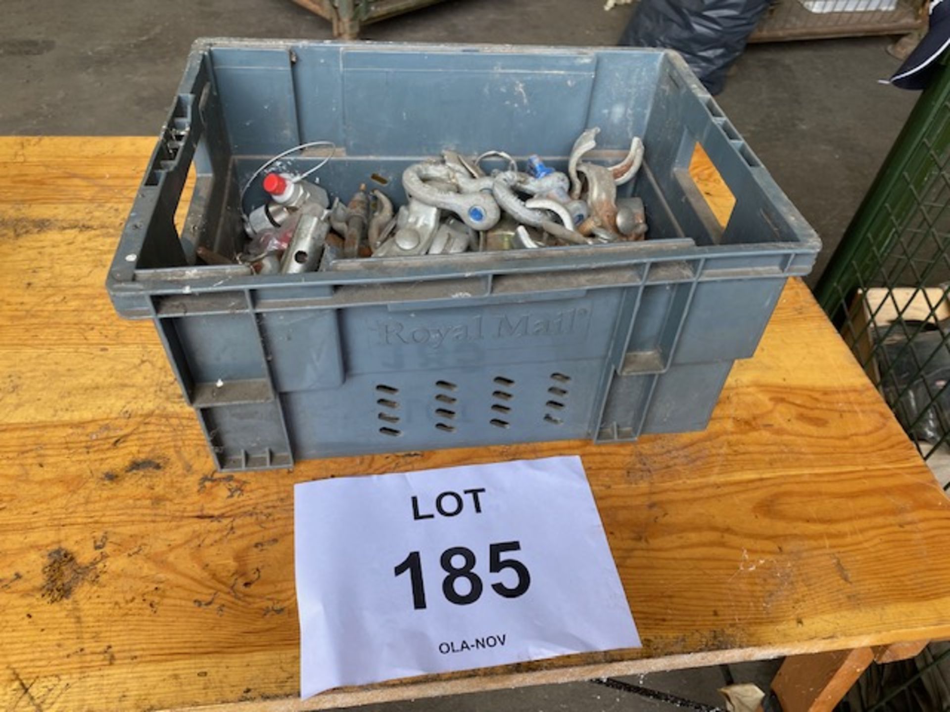 Box of D Shackles Clamps Tools etc