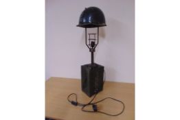 Very Unusual Table Lamp Made From 50 CAL Ammo Box & Combat Helmet