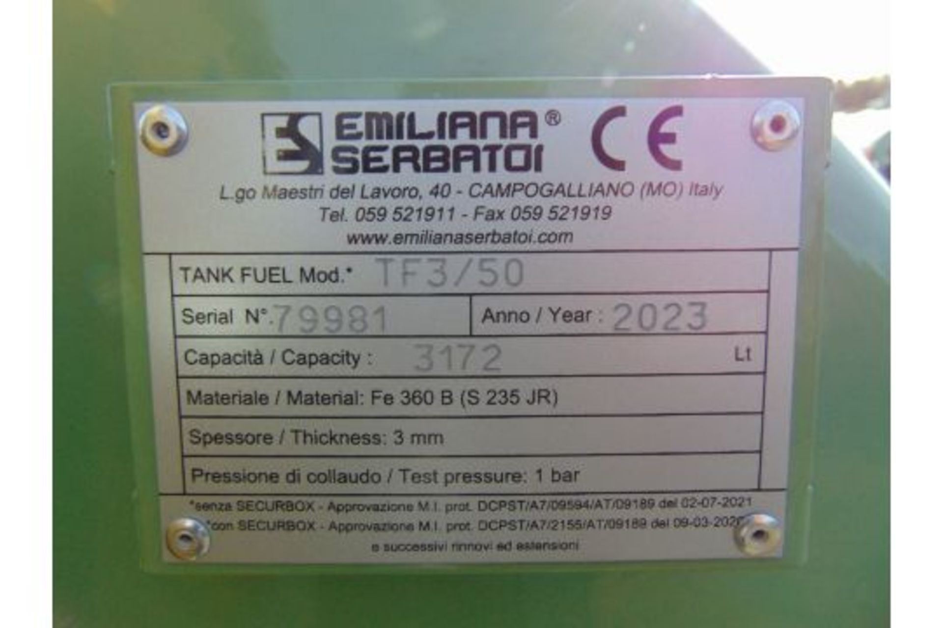 NEW UNUSED Emiliana Serbatoi 2023 TF3/50 3172 litre Diesel Fuel Tank - Image 11 of 11
