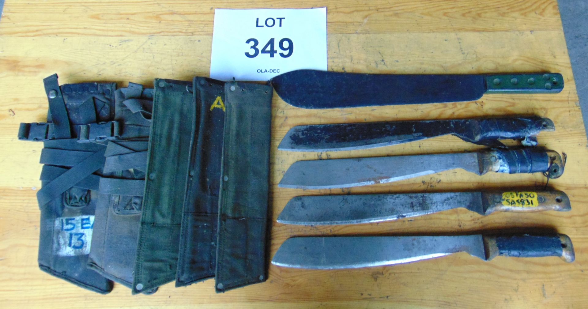 5 x British Army Machetes as shown in Webbing Pouch Various Years