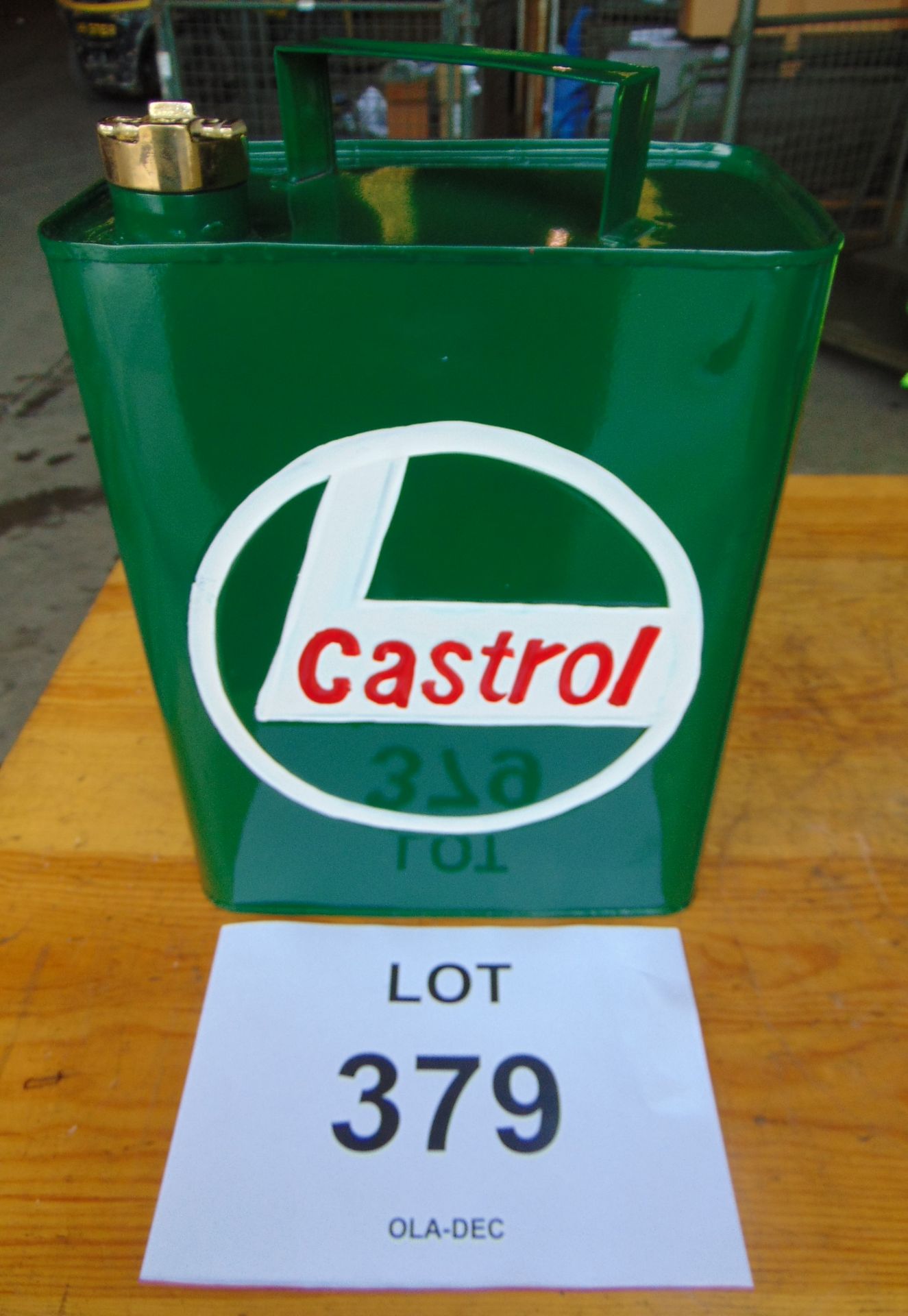 Hand-Painted Rectangular Castrol Green Oil Can W/ Brass Screw Cap