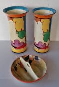 A pair of Clarice Cliff Fantasque Bizarre Newport Pottery vases in the 'Autumn Balloon Trees' patter