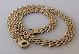 A 9ct yellow gold fancy-link necklace, 43 cm, hallmarked, 34.4g