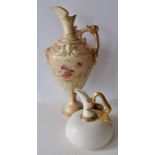 A large Royal Worcester blush ivory ewer, the frieze decorated with cherubs and grotesque masks