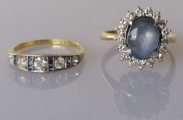 An Art Deco diamond and sapphire ring on white gold