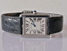 A Cartier Tank Solo stainless steel wristwatch, ref. 2716, silvered dial, 16mm with black Roman nume