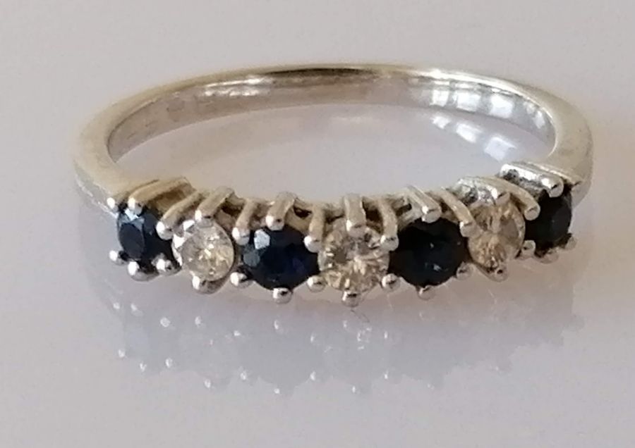 A sapphire and diamond seven-stone ring on white metal, signed GRAFF, 2.6g - Image 2 of 5