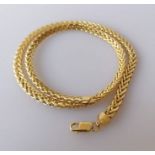 An Italian yellow 9ct gold weave-link necklace with lobster clasp, import marks, 43 cm, 13g