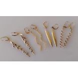 Four pairs of 9ct gold drop earrings, all stamped, one damaged, 10.5g