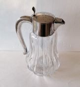 An Art Deco large silver mounted cut glass lemonade or cocktail jug with removable tube