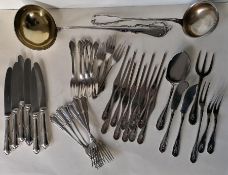 A miscellany of German 800 silver flatware to include two soup/punch ladles, 37, 29 cm