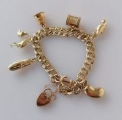 A 9ct gold charm bracelet to include a kidney bean, all hallmarked, 20.4g