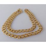 A yellow gold flat curb-link necklace with lobster clasp, 46 cm, hallmarked, 25.3g